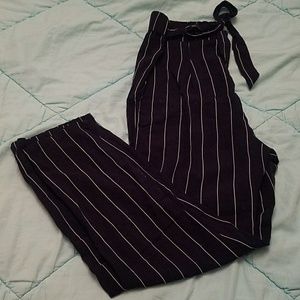 Navy Pinstripe Trousers